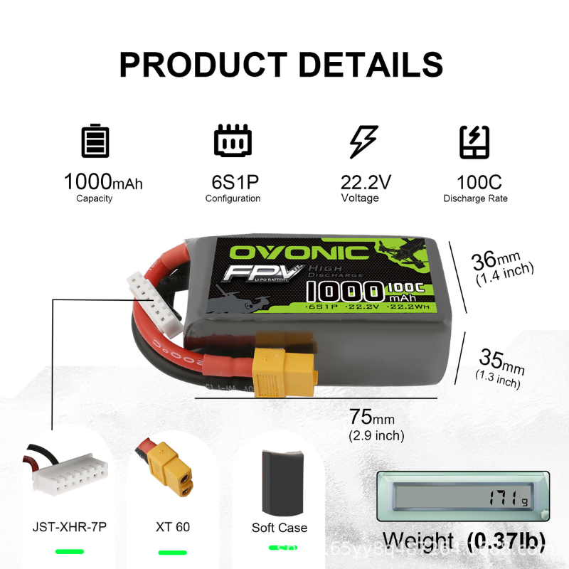 2Pcs OVONIC 1000mAh 100C 22.2V - Drone Battery Li-Ion recension och pris